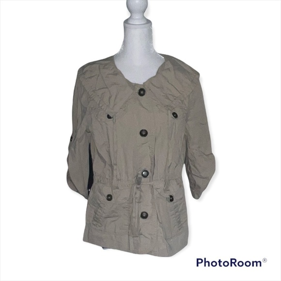 Ann Taylor LOFT Khaki Button Up Light Petite Safari Jacket- Size Medium - Picture 1 of 4